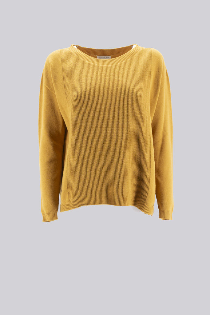 Maglia Girocollo a Costine / Giallo - Ideal Moda
