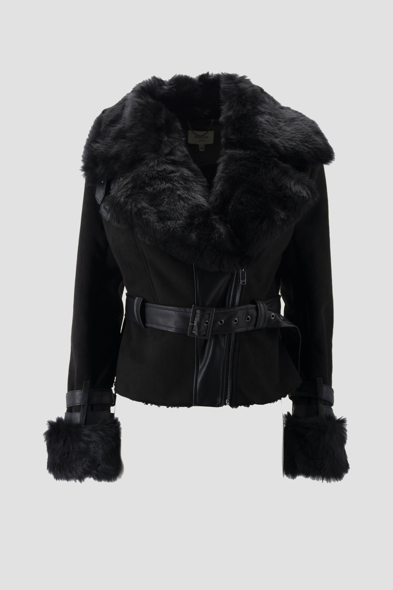 Cappotto con Ecopelliccia / Nero - Ideal Moda