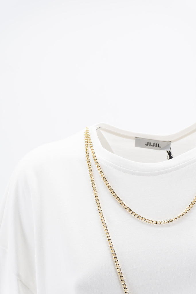 T-Shirt Lunga con Applicazione / Bianco - Ideal Moda
