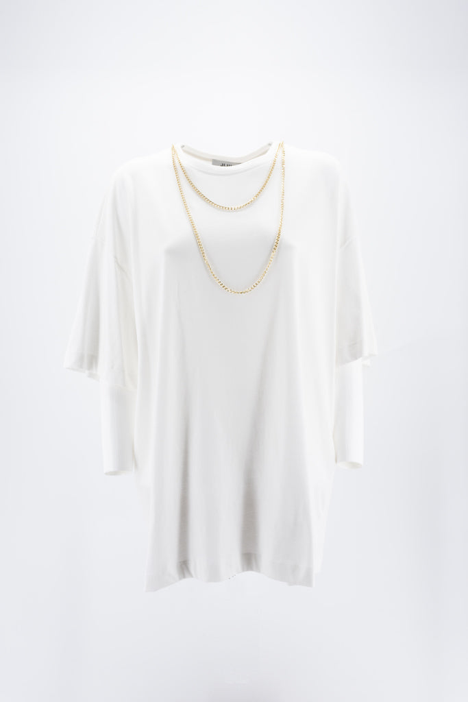 T-Shirt Lunga con Applicazione / Bianco - Ideal Moda