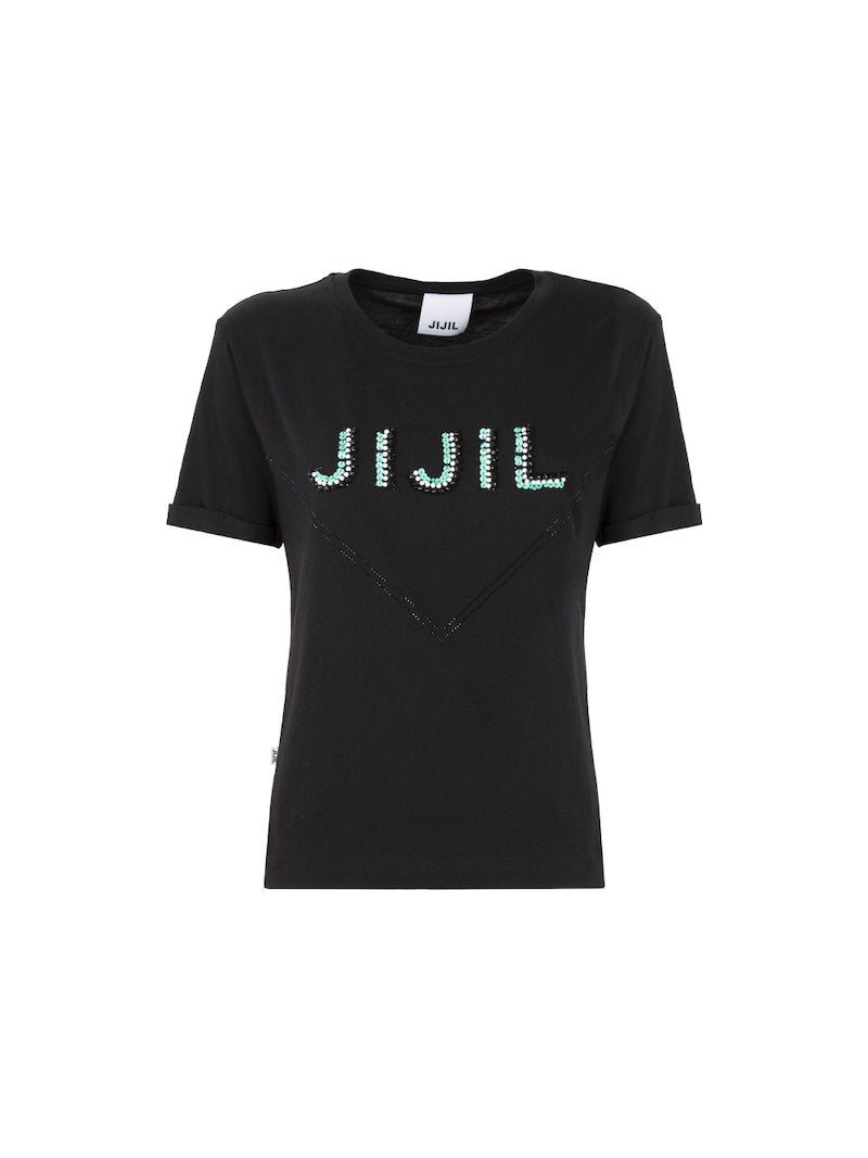 T-Shirt con applicazioni / Nero - Ideal Moda