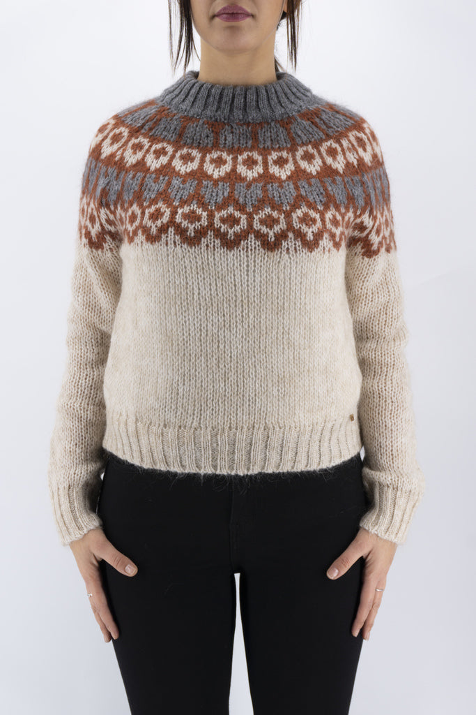 Maglia Girocollo a Fantasia  / Beige - Ideal Moda