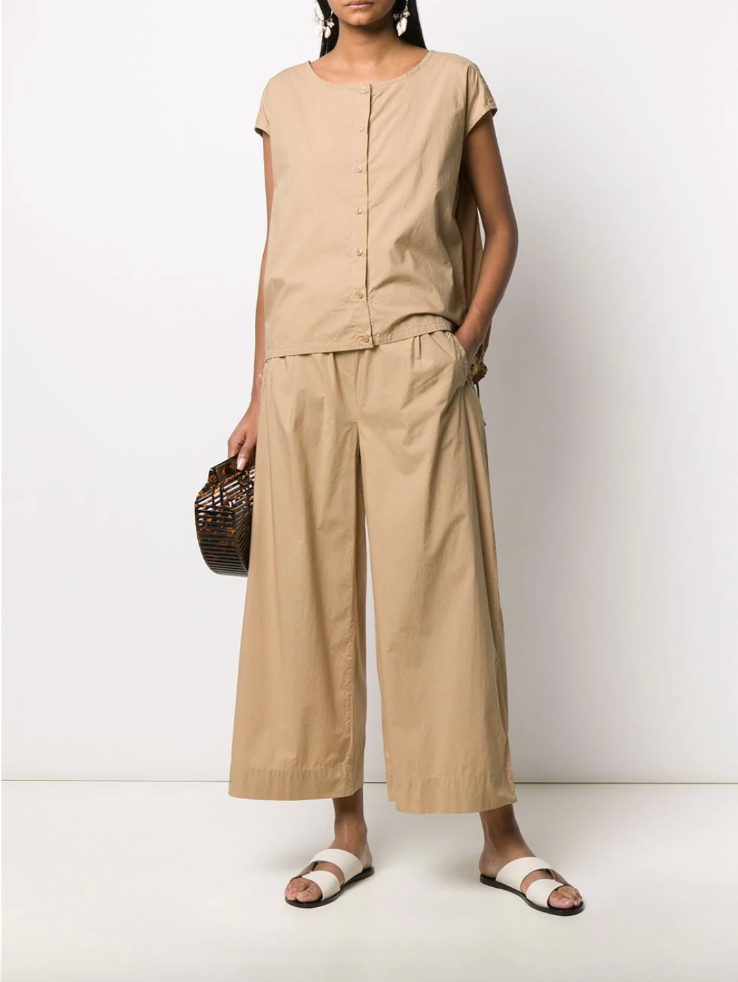 Pantaloni crop a gamba ampia / Beige - Ideal Moda