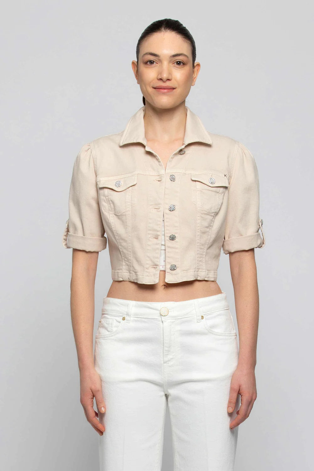 Giacca in Denim Kocca / Beige - Ideal Moda