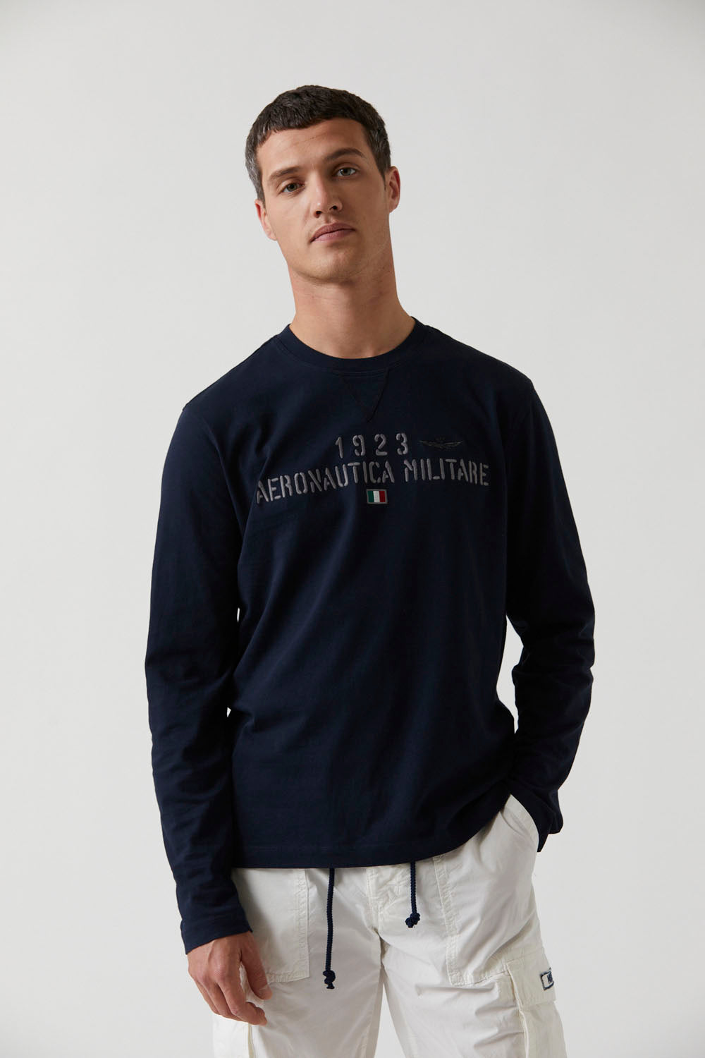 T-Shirt con Logo Manica Lunga Aeronautica Militare / Blu - Ideal Moda