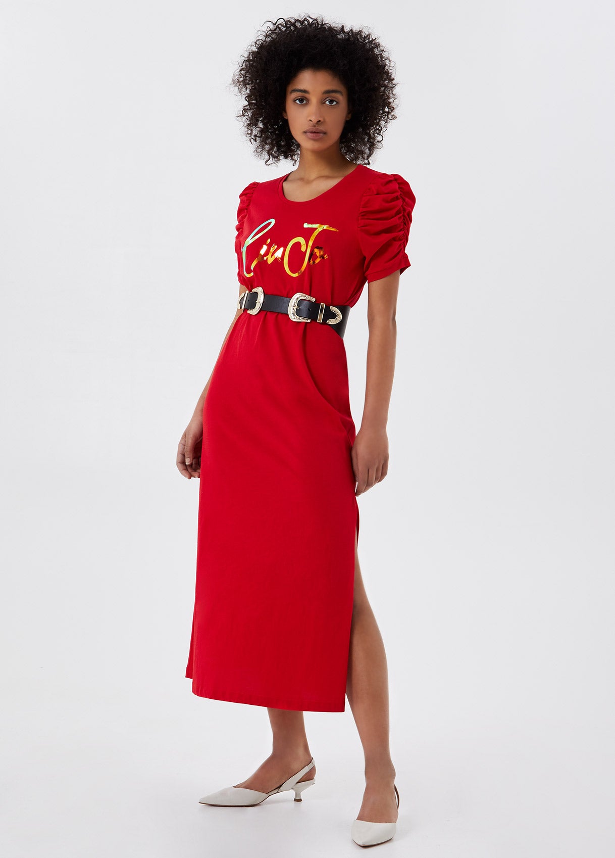 Vestito lungo con cintura / Rosso - Ideal Moda