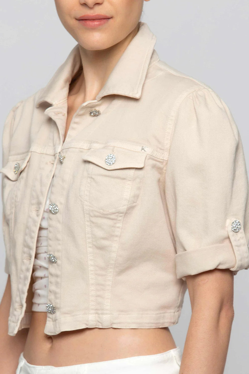 Giacca in Denim Kocca / Beige - Ideal Moda