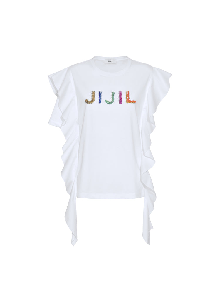 T-shirt bianca con volant laterali / Bianco - Ideal Moda