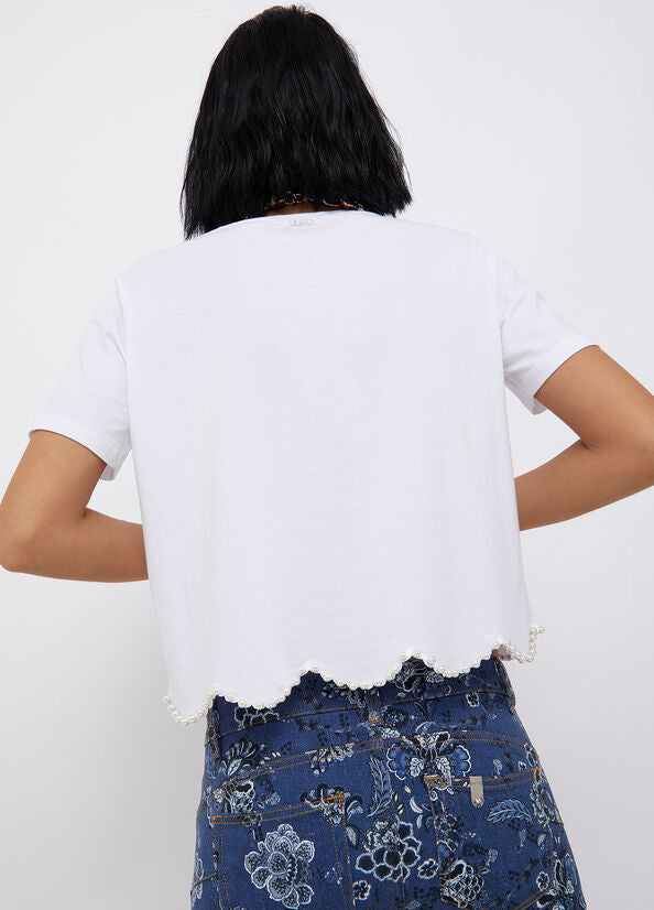 T-Shirt Liu Jo con Perle / Bianco - Ideal Moda