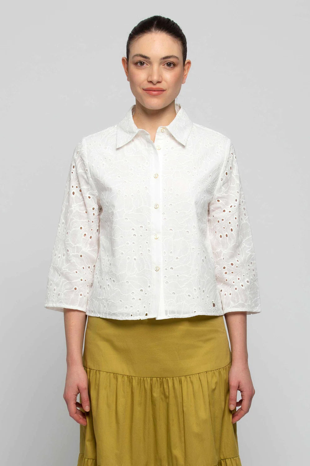 Camicia con Dettagli Traforati Kocca / Bianco - Ideal Moda