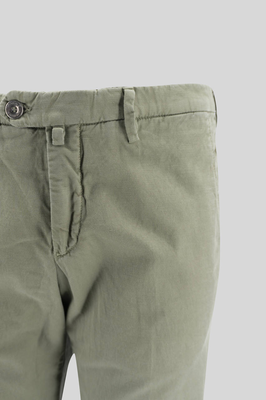 Pantalone Slim Fit in Lino e Cotone / Verde - Ideal Moda
