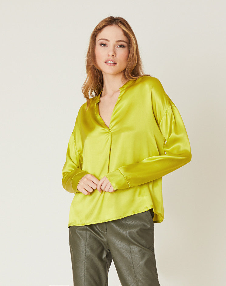 Blusa in Seta con Scollo a V Manila Grace / Giallo - Ideal Moda