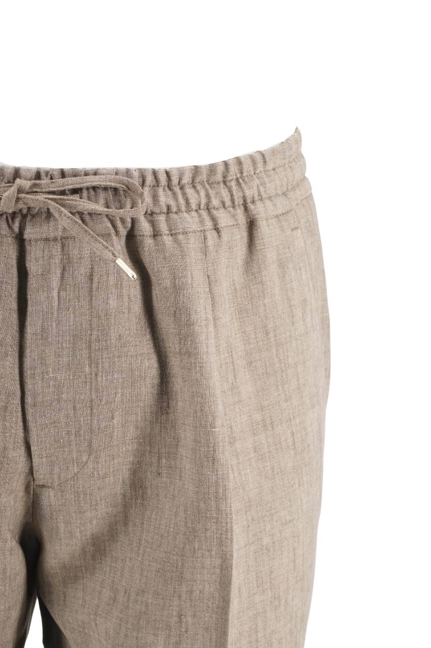 Pantalone Briglia in Lino con Coulisse / Tortora - Ideal Moda