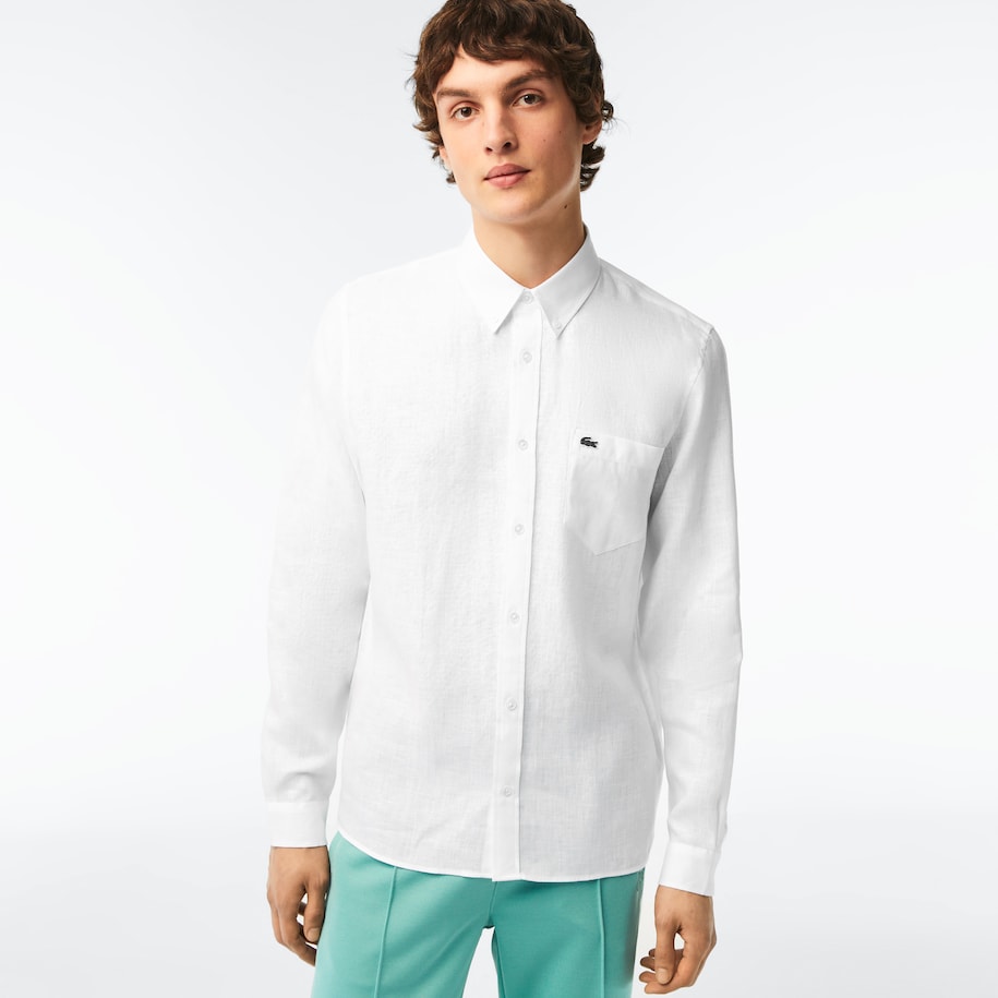 Camicia in Lino con Logo Lacoste / Bianco - Ideal Moda