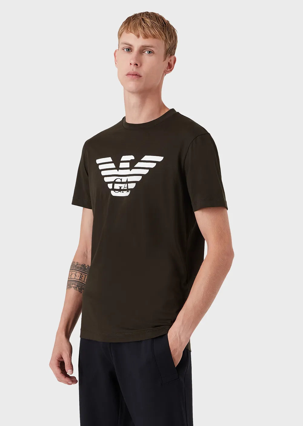 T-Shirt in Pima con Logo Emporio Armani / Verde - Ideal Moda