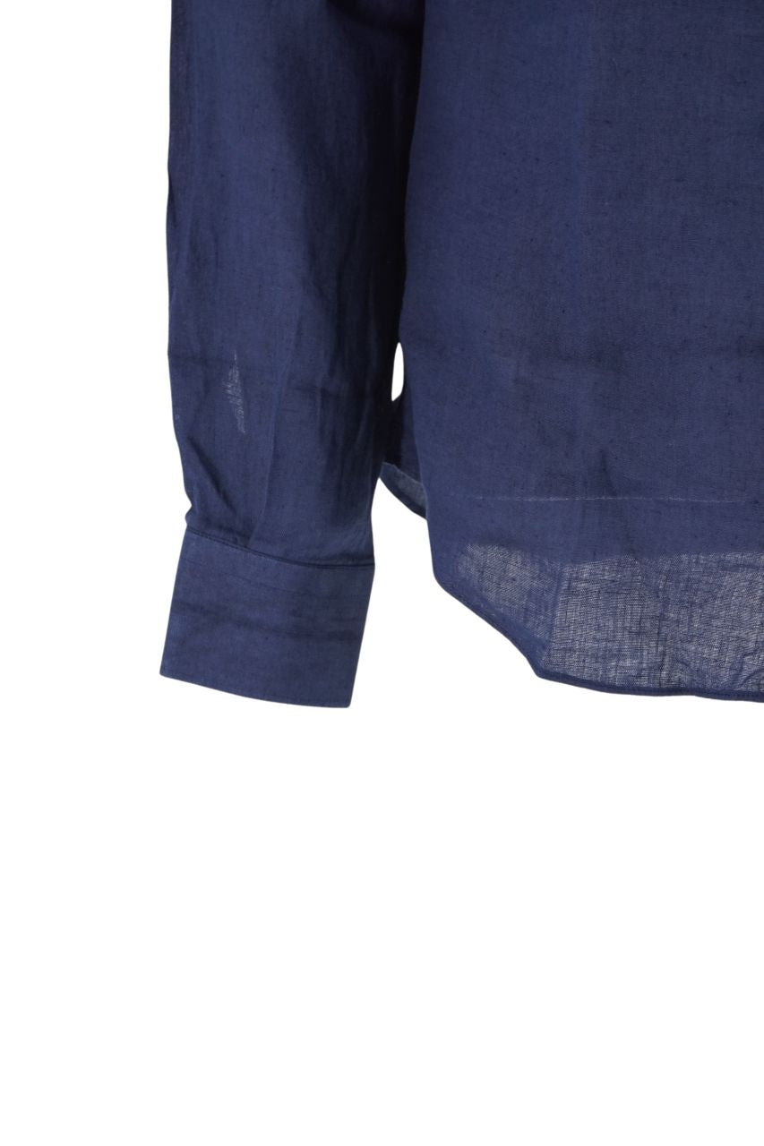 Camicia in Lino con Collo Coreano Mastricamiciai / Blu - Ideal Moda