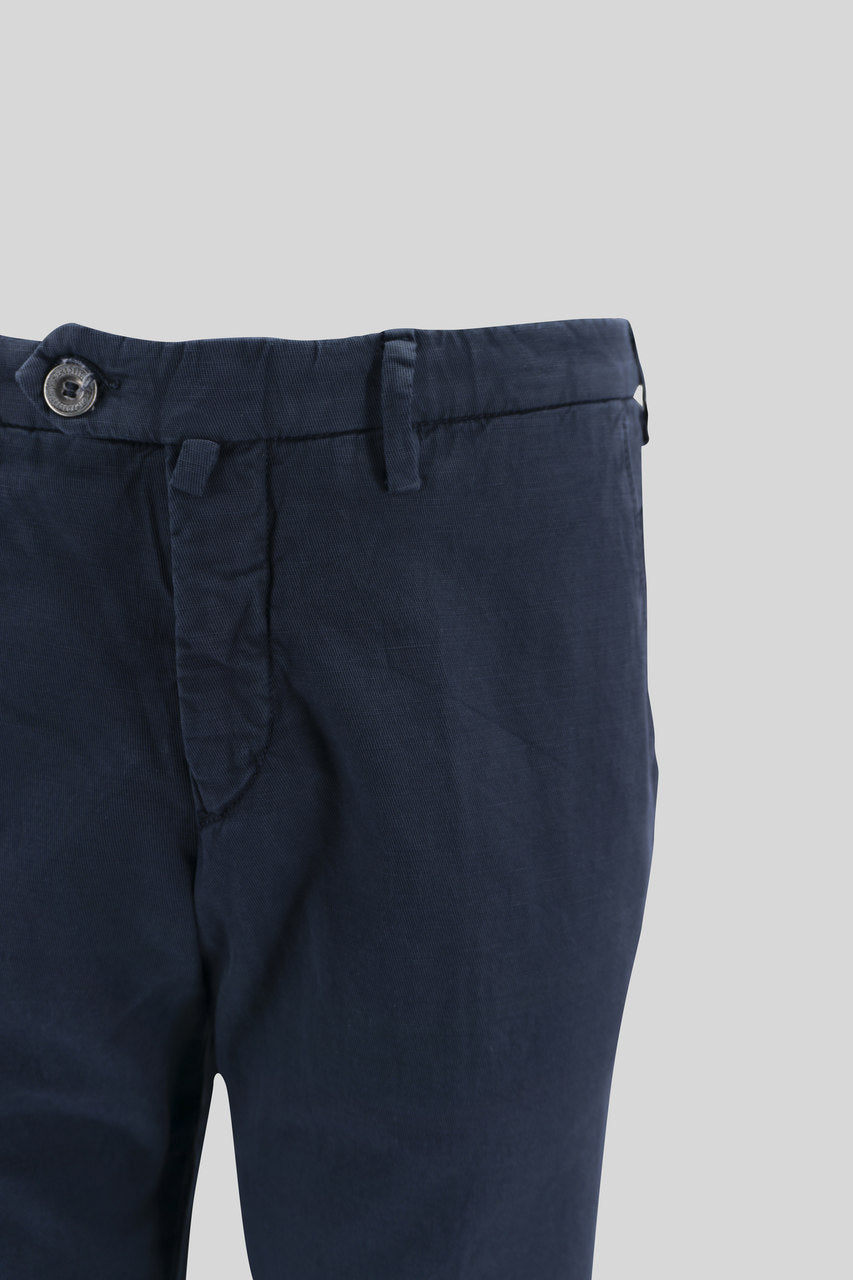 Pantalone Slim Fit in Lino e Cotone / Blu - Ideal Moda