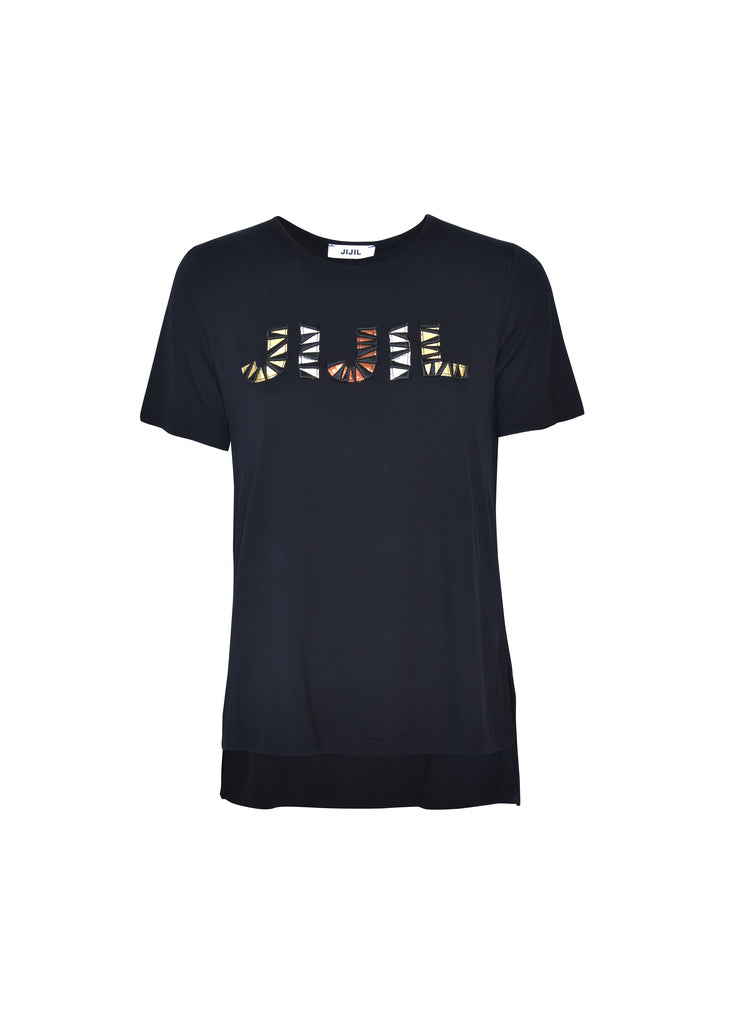 T-Shirt con Ricamo / Nero - Ideal Moda