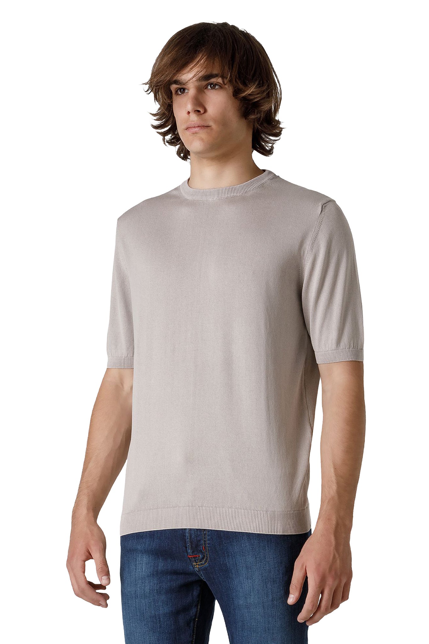 T-Shirt in Filo di Cotone Hyrcus / Beige - Ideal Moda