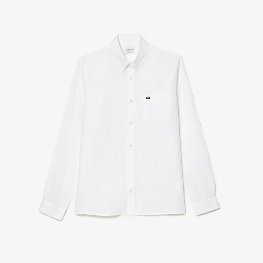 Camicia in Lino con Logo Lacoste / Bianco - Ideal Moda