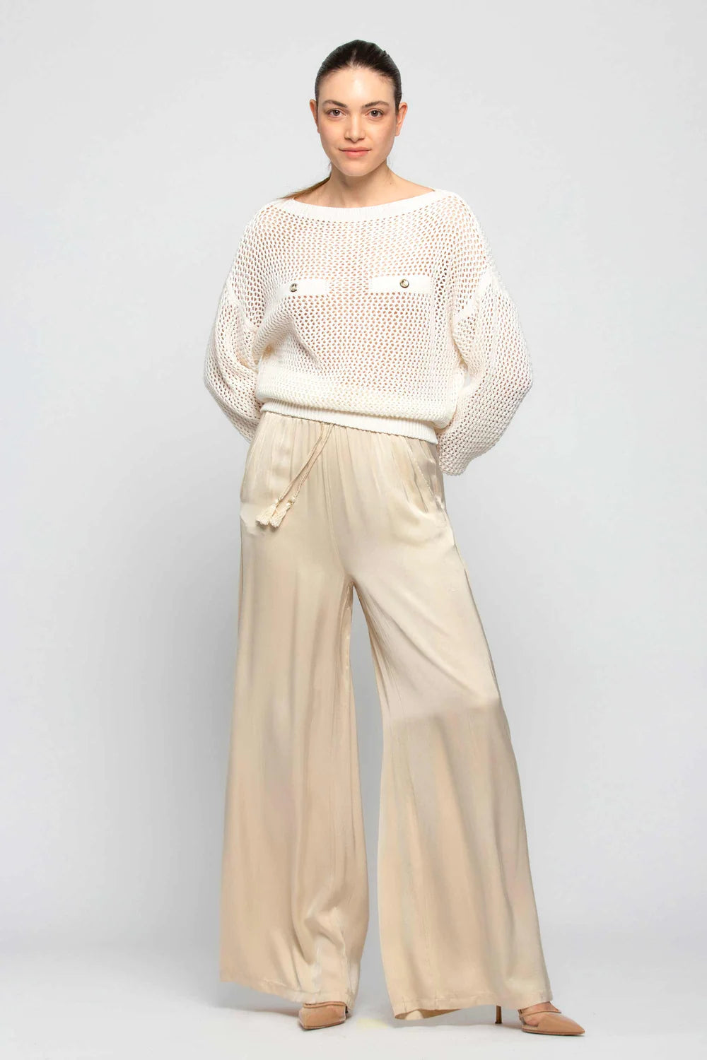 Pantalone Palazzo con Coulisse Kocca / Beige - Ideal Moda