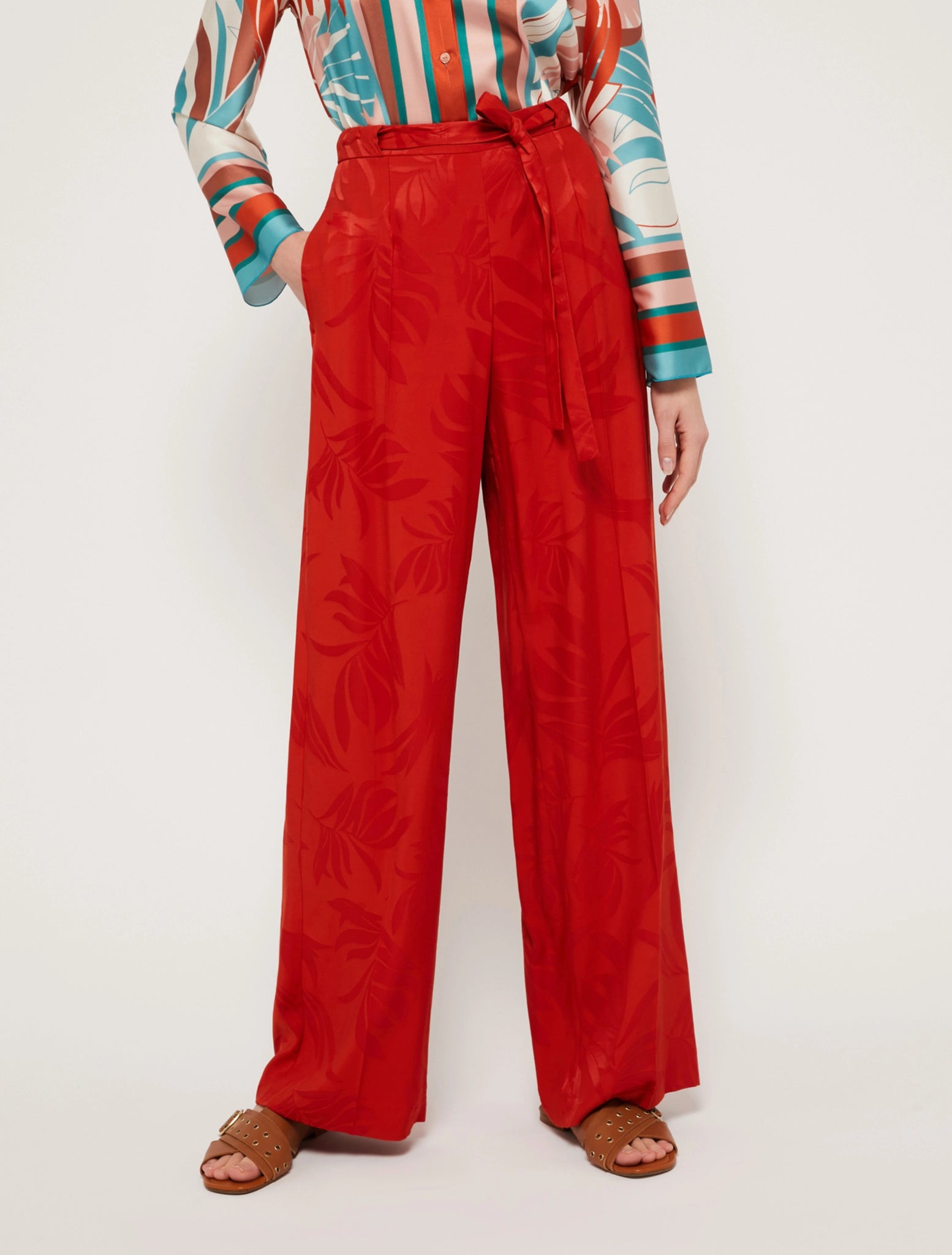 Pantalone in Viscosa Jacquard Pennyblack / Rosso - Ideal Moda