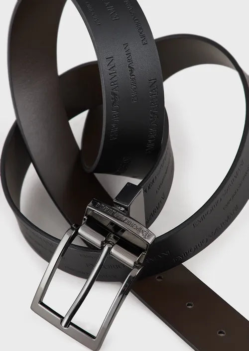 Cintura Reversibile in Pelle con Lettering Emporio Armani / Nero - Ideal Moda