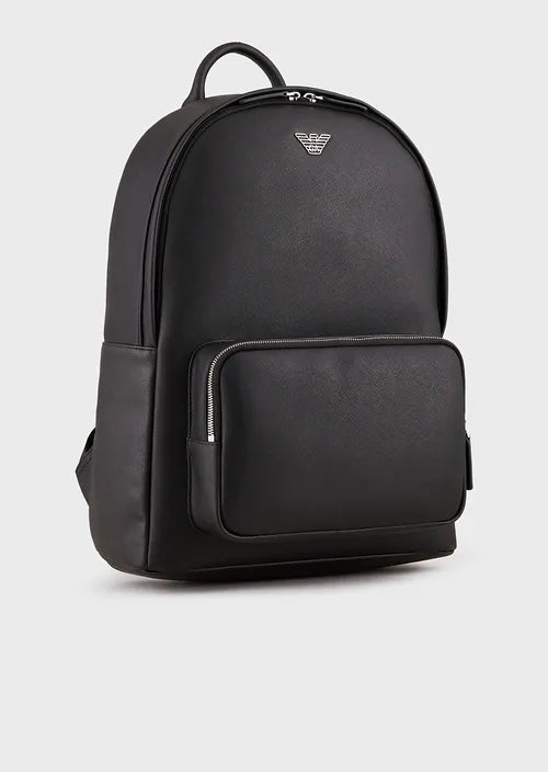 Zaino in Pelle Rigenerata con Logo Emporio Armani / Nero - Ideal Moda