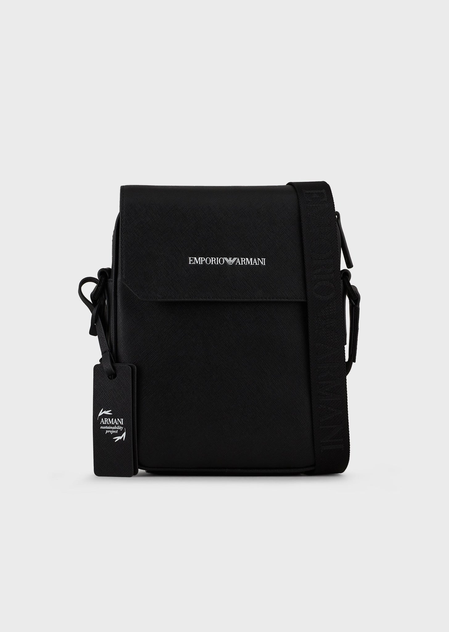 Borsa a tracolla in pelle rigenerata stampa saffiano / Nero - Ideal Moda