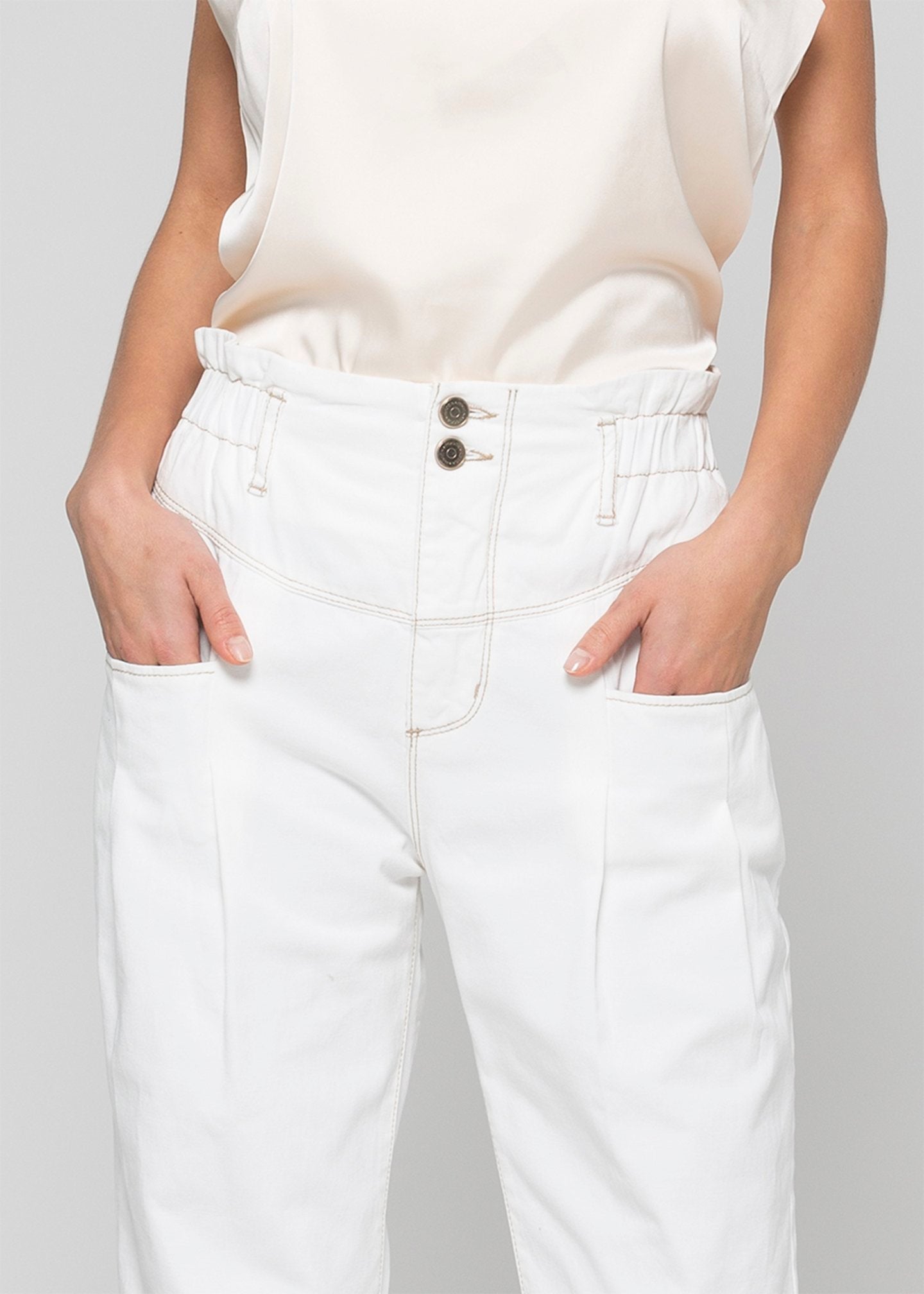 Pantalone color regular leg / Bianco - Ideal Moda
