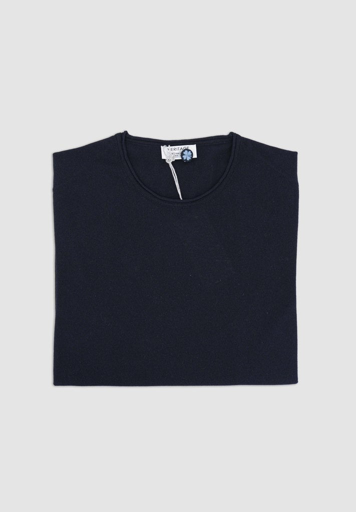 T-Shirt Girocollo in Filo di Cotone / Blu - Ideal Moda