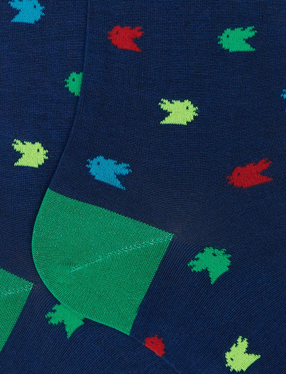Calze Lunghe con Fantasia Gallo / Blu - Ideal Moda
