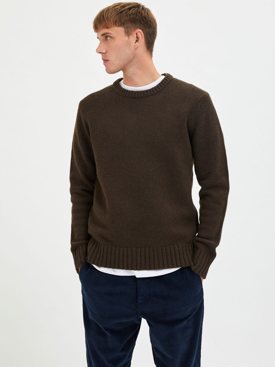Maglia Girocollo Selected / Marrone - Ideal Moda