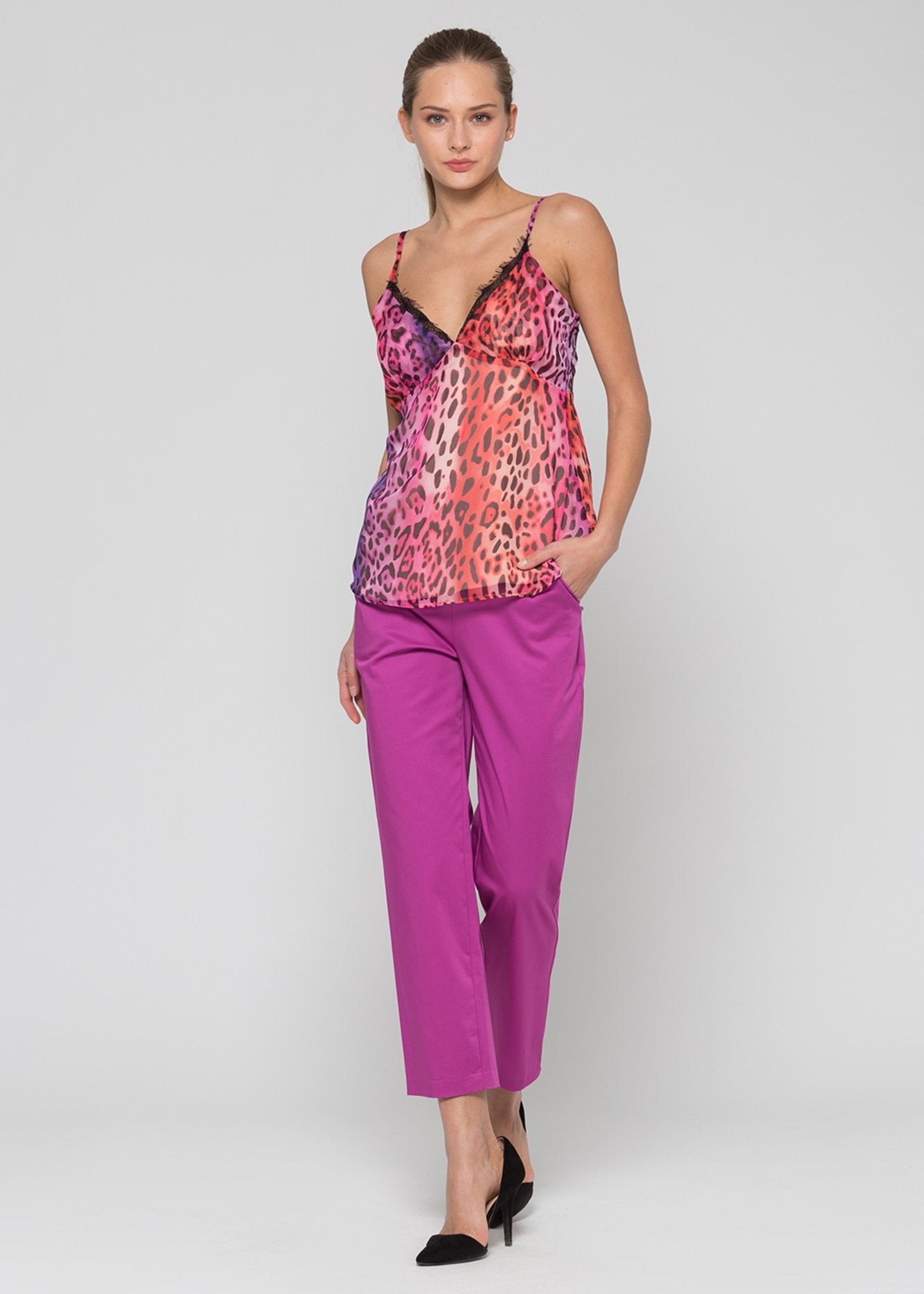 Top fantasia animalier con inserti in pizzo / Multicolor - Ideal Moda