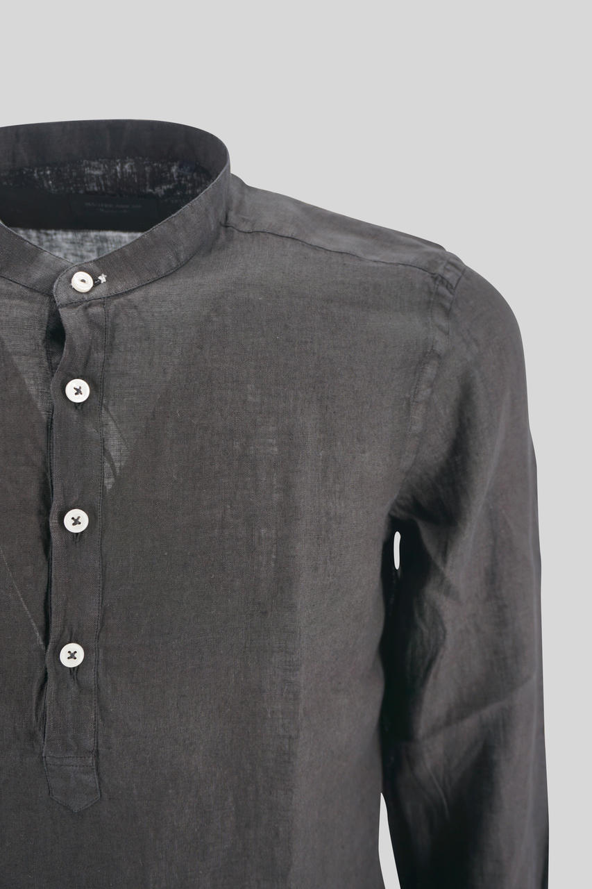 Polo Coreana in Lino / Nero - Ideal Moda