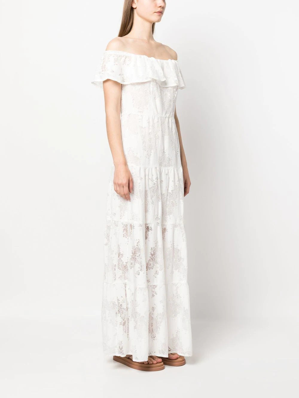 Abito lungo bianco pizzo sales