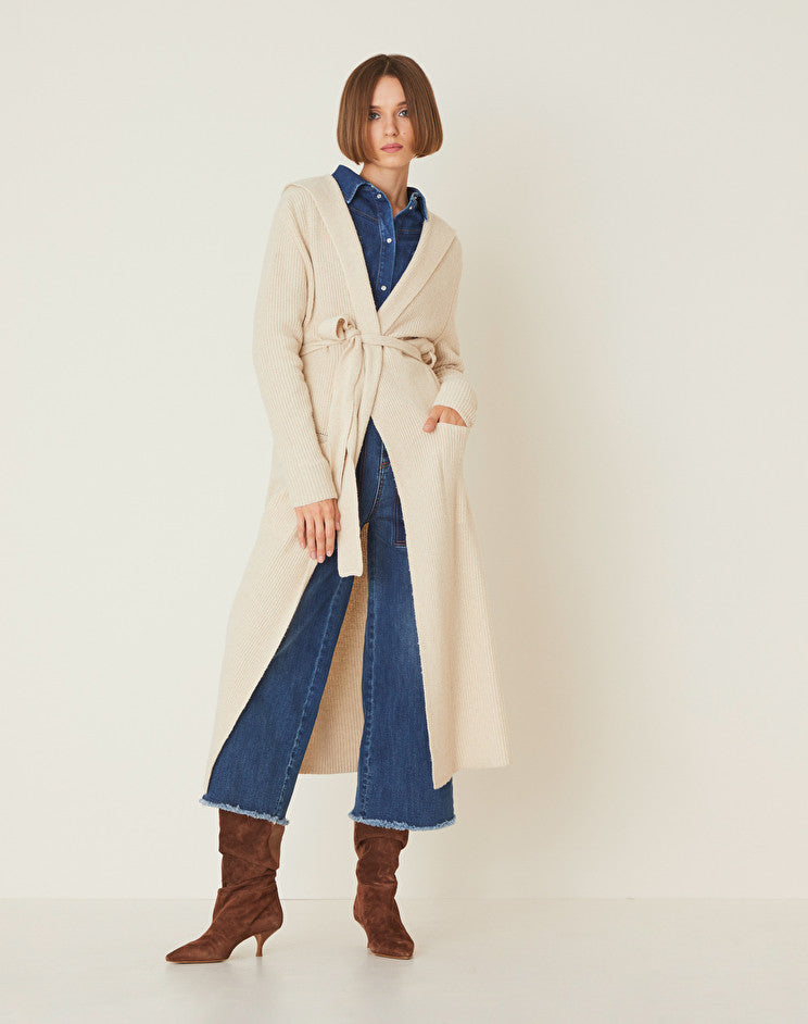 Cardigan Lungo con Cappuccio Manila Grace / Beige - Ideal Moda