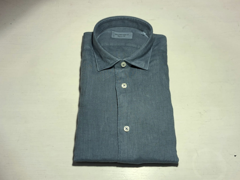 Camicia 100% lino Slim Fit / Blu - Ideal Moda