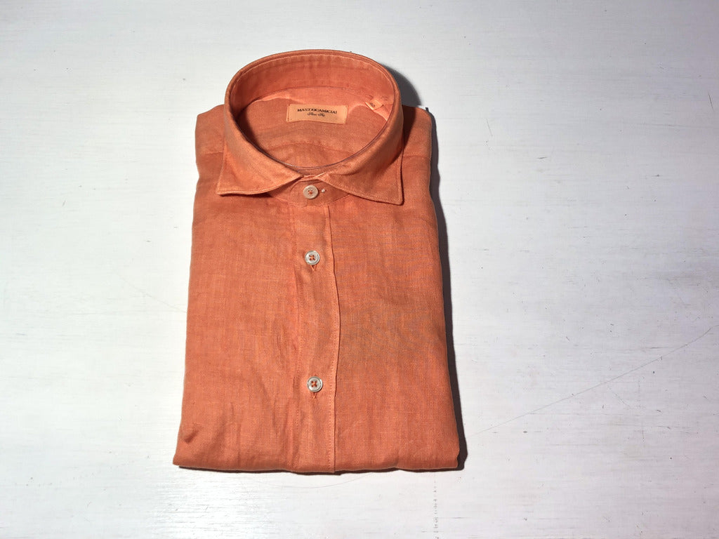 Camicia 100% lino Slim Fit / Arancione - Ideal Moda
