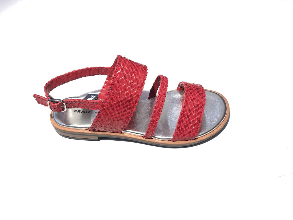 Sandalo in pelle intrecciata tripla fascia / Rosso - Ideal Moda