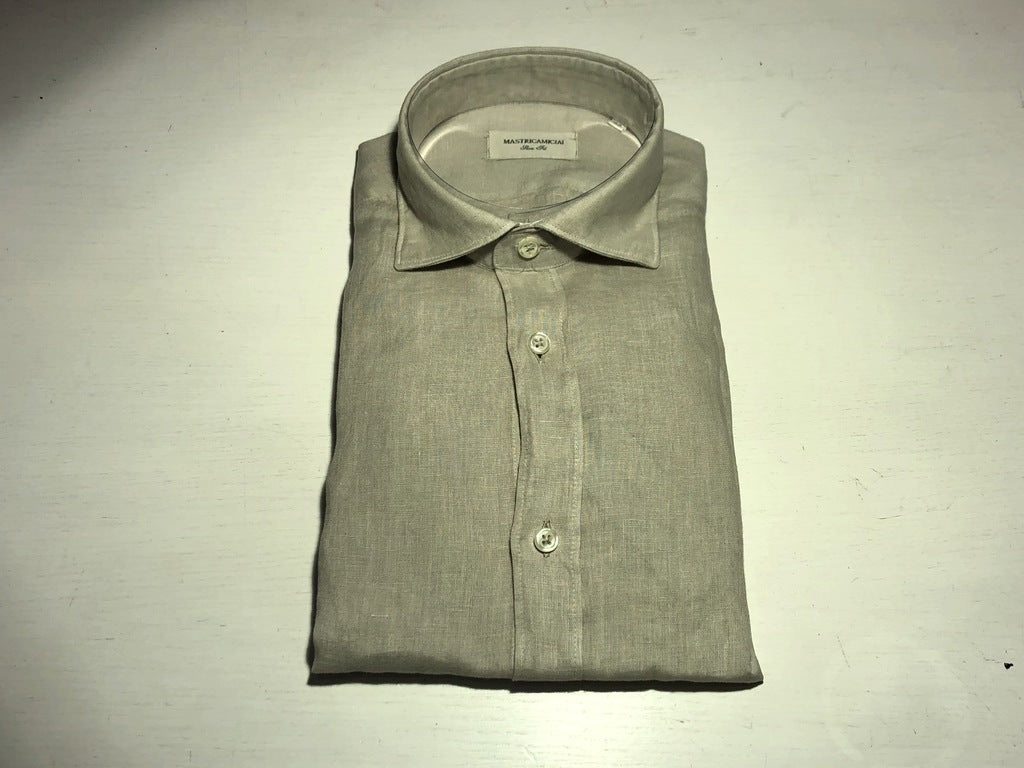Camicia 100% lino Regular Fit  / Beige - Ideal Moda