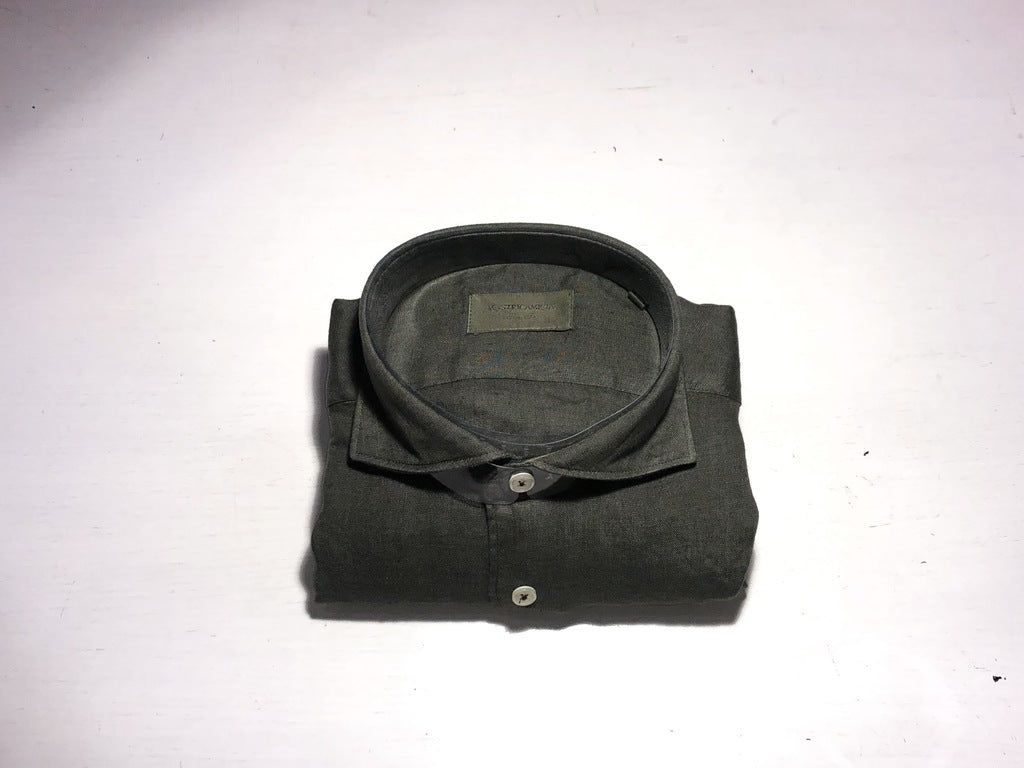 Camicia 100% lino Regular Fit / Verde - Ideal Moda