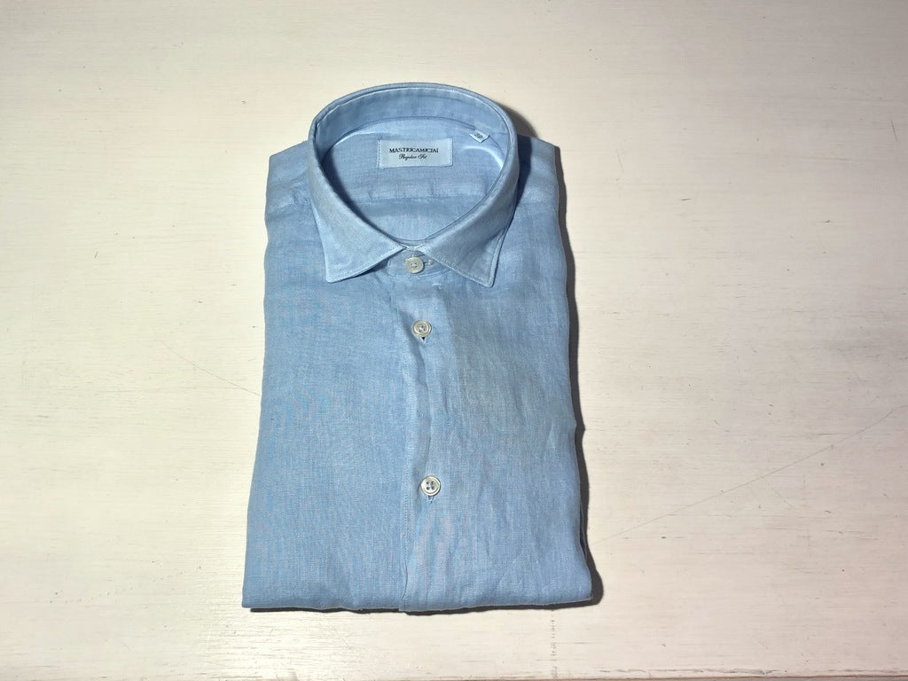 Camicia 100% lino Regular Fit  / Celeste - Ideal Moda