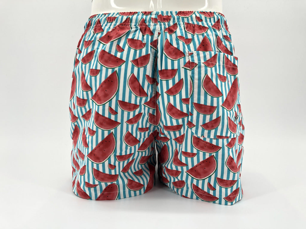 Pantaloncino da mare fantasia Cocomero / Celeste - Ideal Moda