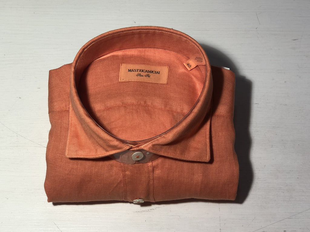 Camicia 100% lino Slim Fit / Arancione - Ideal Moda