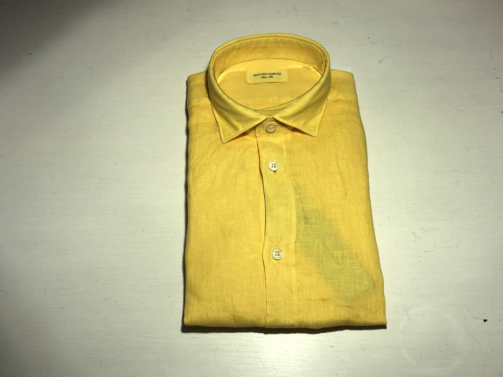 Camicia 100% lino Regular Fit / Giallo - Ideal Moda