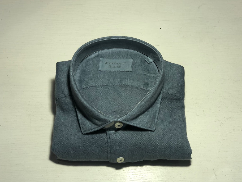 Camicia 100% lino Slim Fit / Blu - Ideal Moda