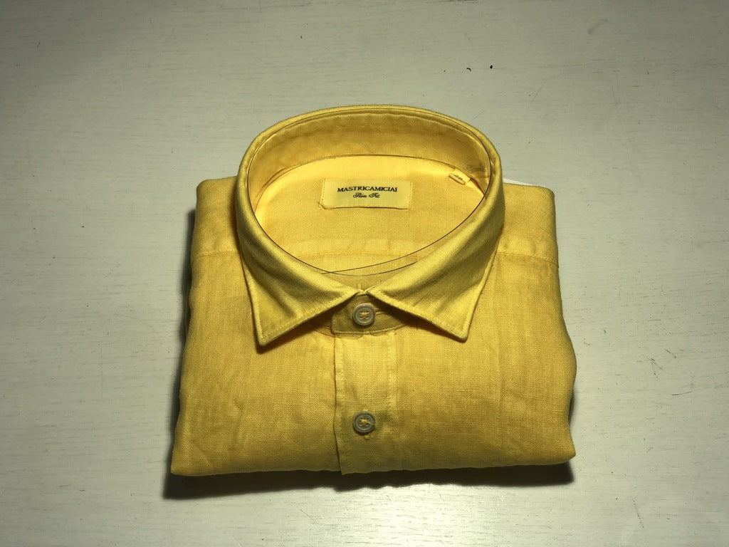 Camicia 100% lino Regular Fit / Giallo - Ideal Moda
