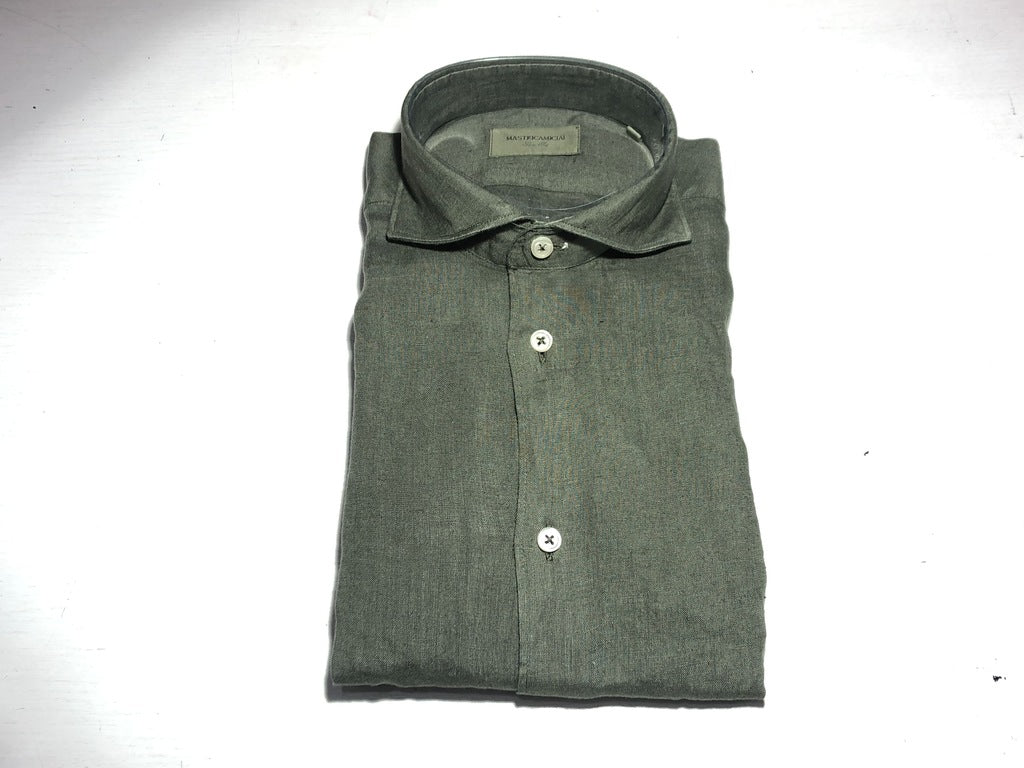 Camicia 100% lino Regular Fit / Verde - Ideal Moda