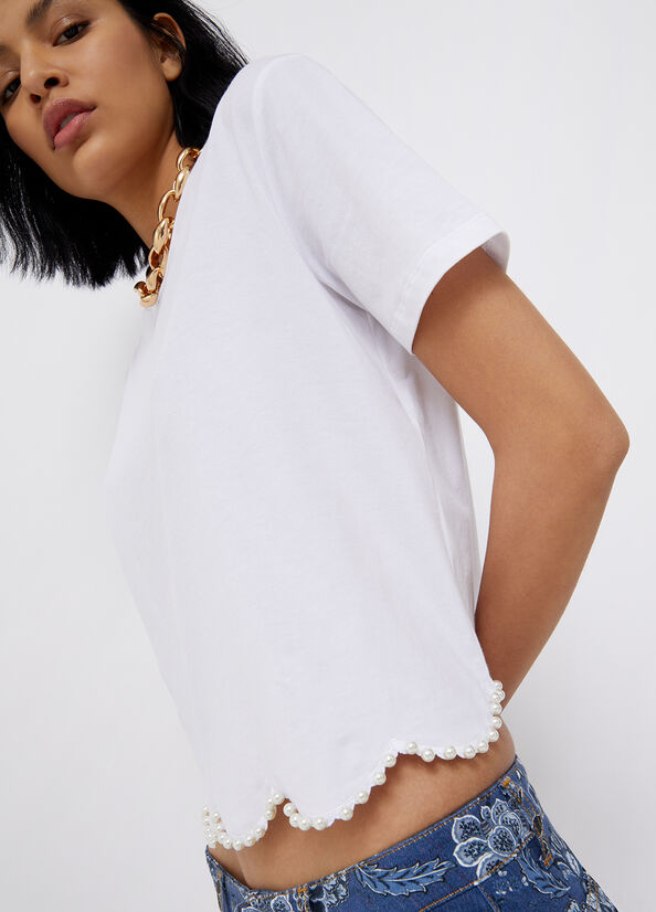 T-Shirt Liu Jo con Perle / Bianco - Ideal Moda
